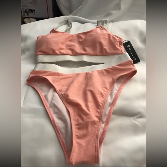 Tempt Me Women Two Piece Bikini Swimsuit  PINK AND WHITE SIZE SMALL - Picture 3 of 7